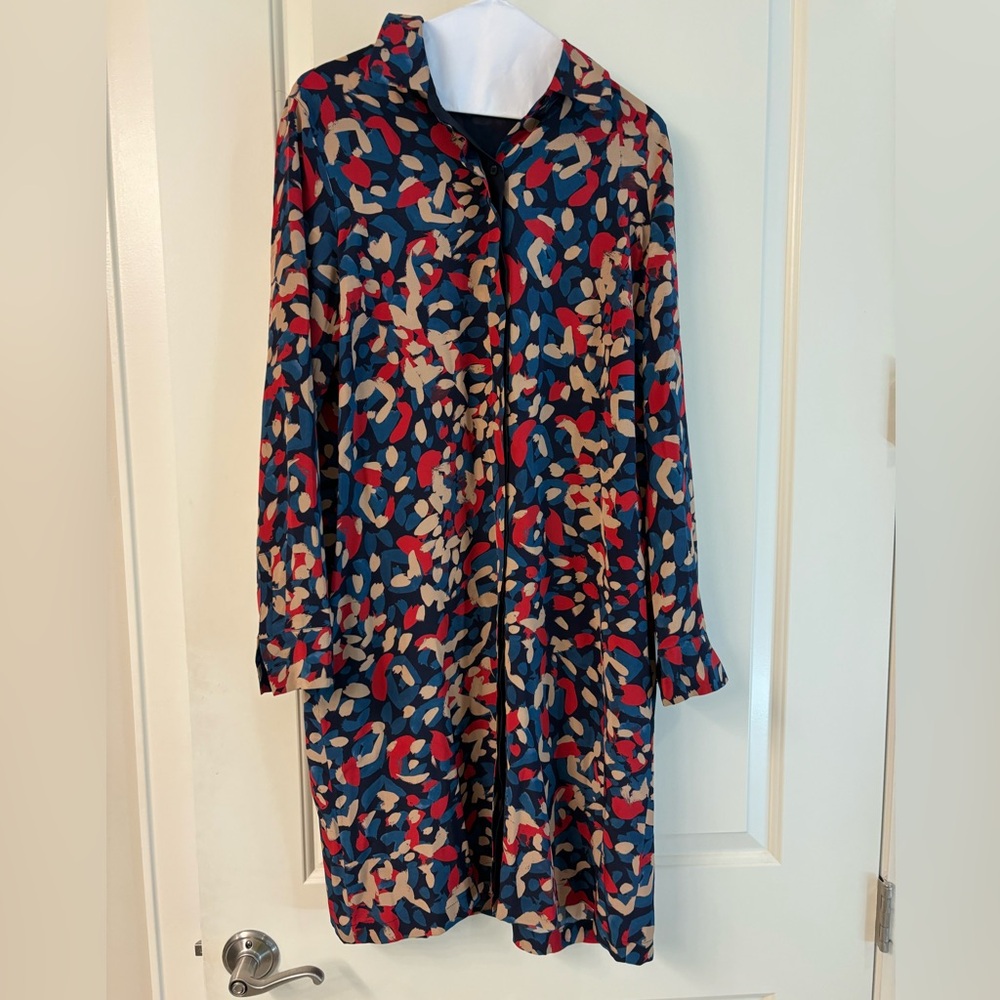 Lafayette 148 long sleeve silk print shirt dress